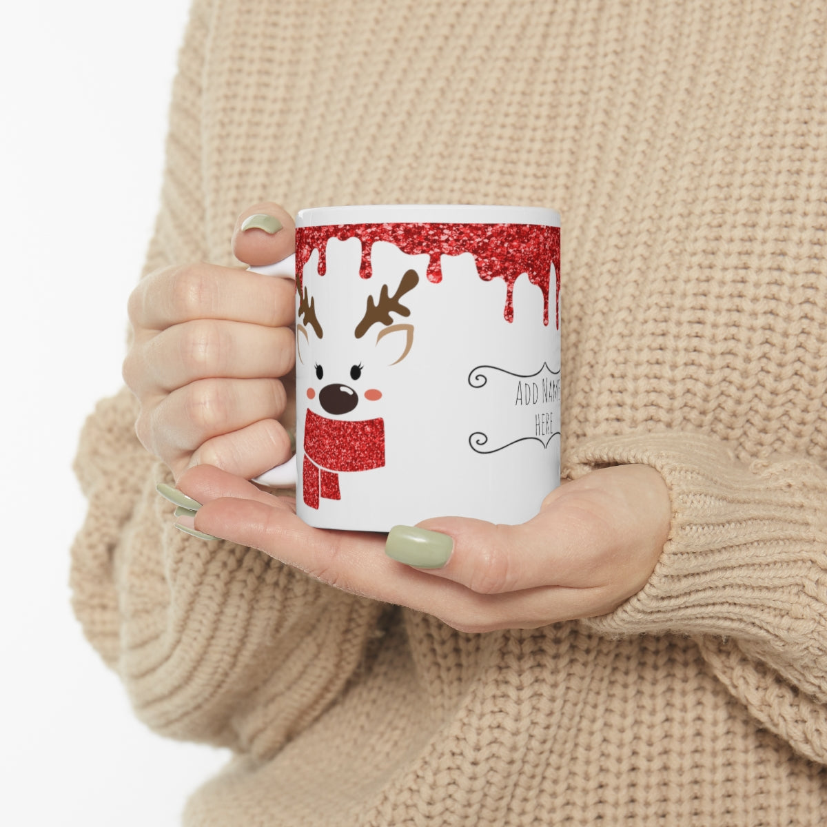 Red Reindeer Christmas Mug Add Name