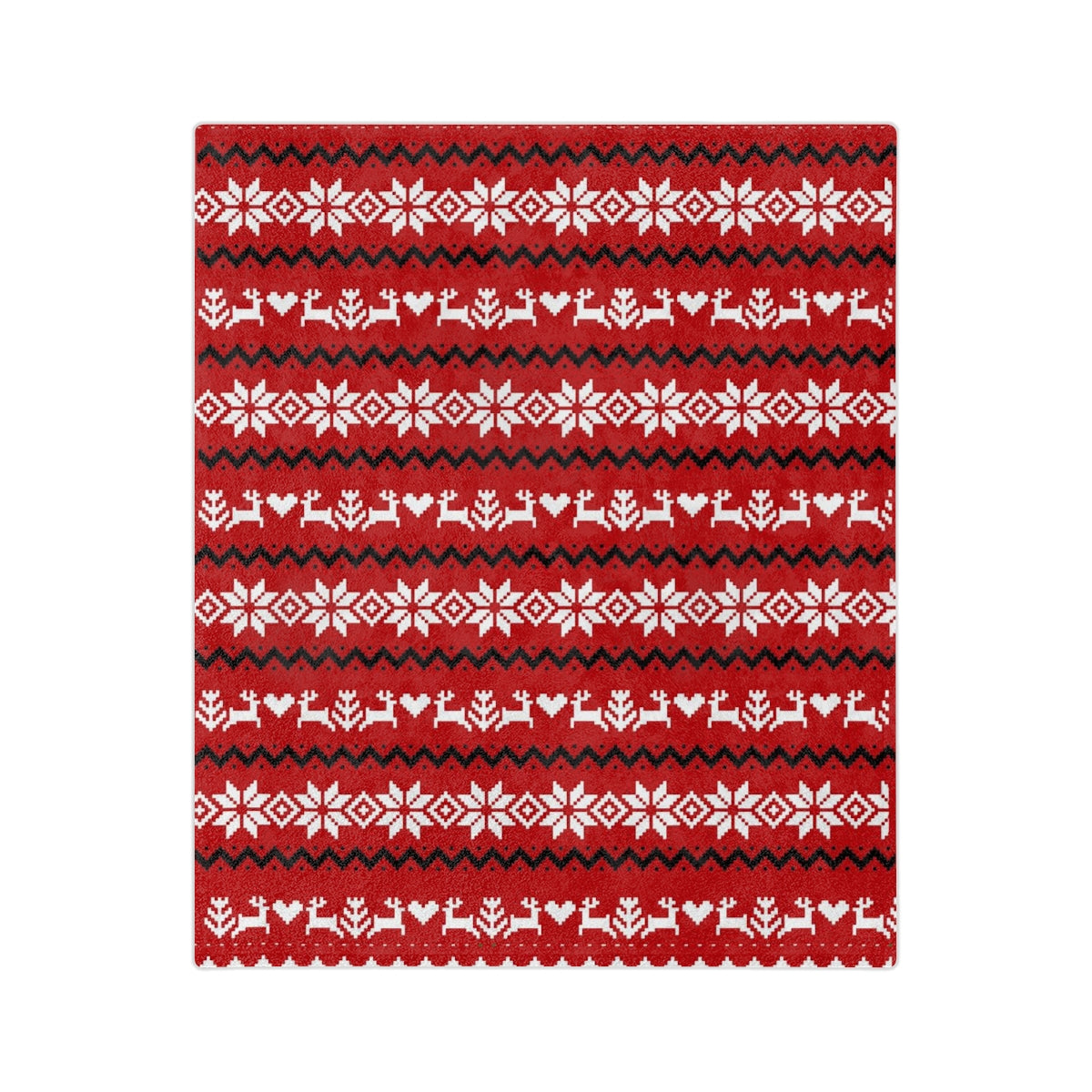 Red White Black Ugly Christmas Sweater Design Christmas Blanket or Throw| Velveteen Minky Blanket | Winter Deer and Snowflake Cover