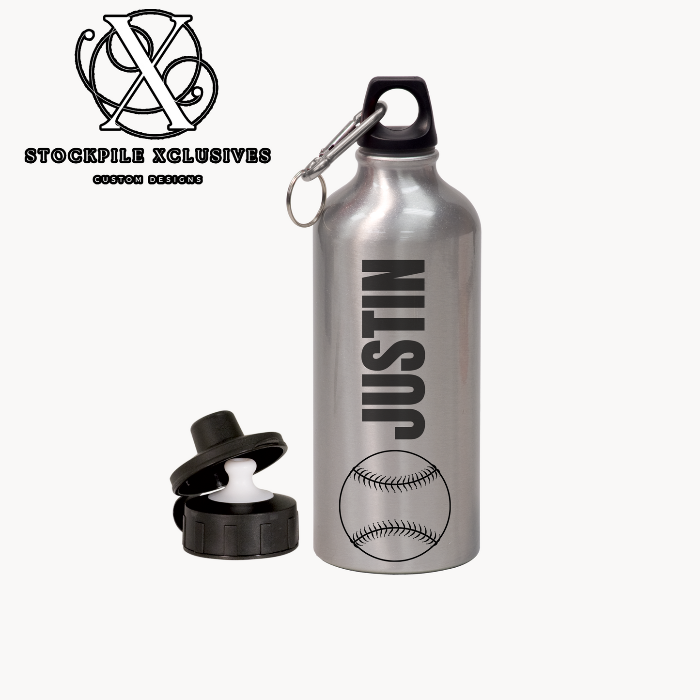 Baseball Team Player 20 oz Aluminum Water Bottle with carabiner