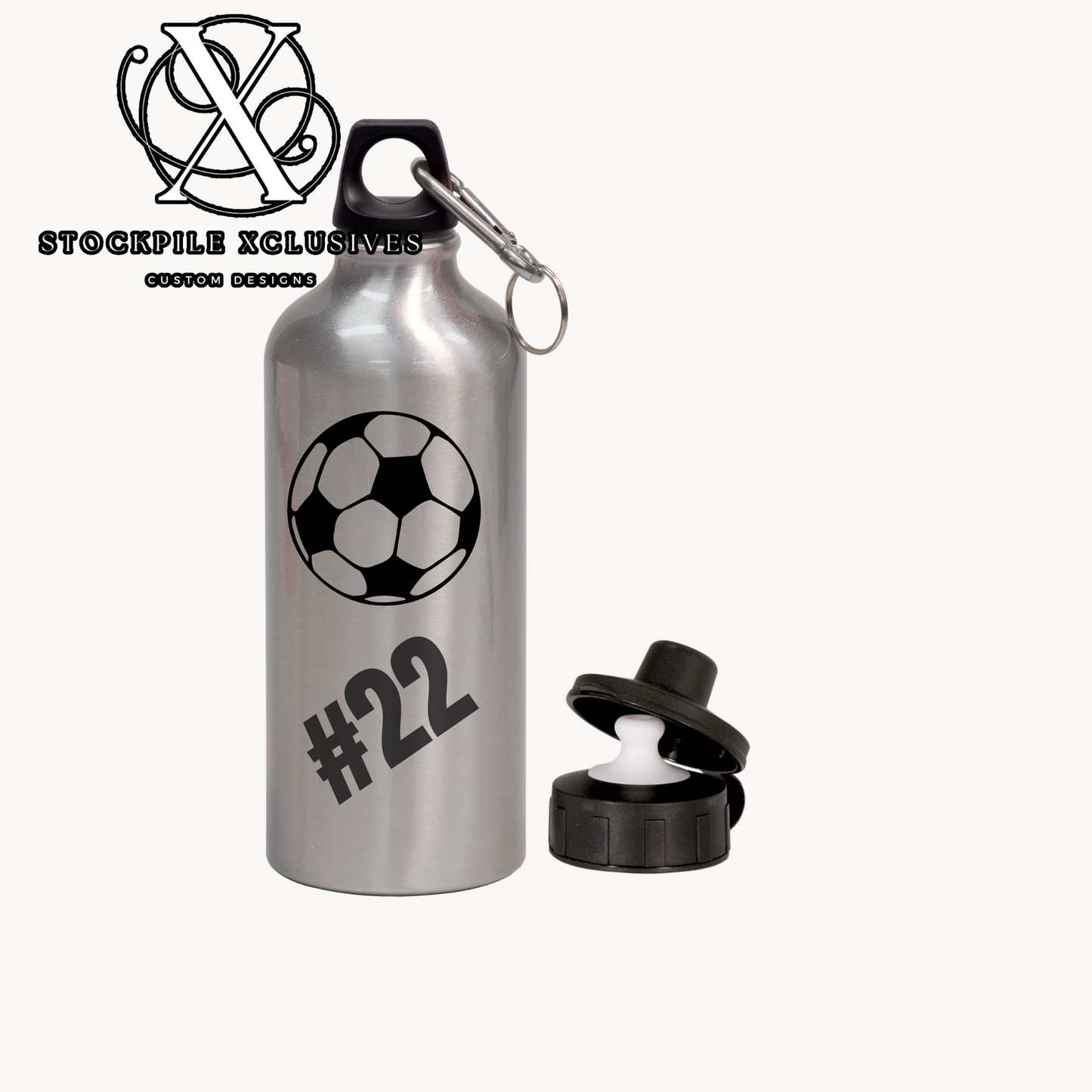 Soccer Team Player 20 oz Aluminum Water Bottle with carabiner