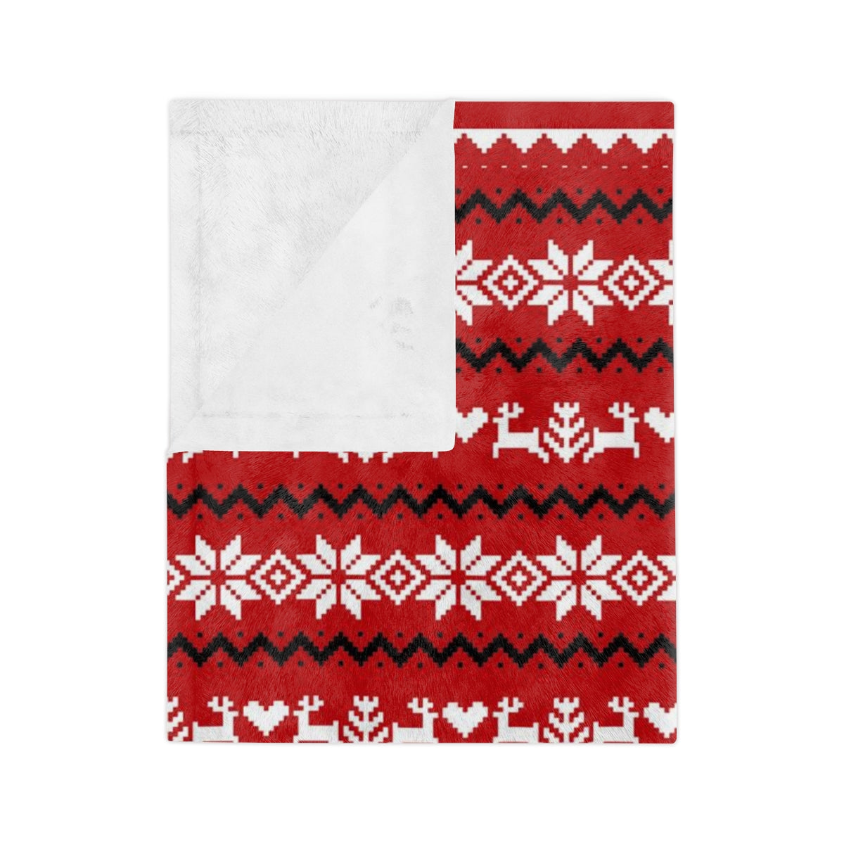 Red White Black Ugly Christmas Sweater Design Christmas Blanket or Throw| Velveteen Minky Blanket | Winter Deer and Snowflake Cover