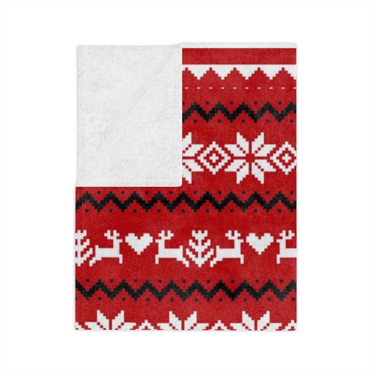 Red White Black Ugly Christmas Sweater Design Christmas Blanket or Throw| Velveteen Minky Blanket | Winter Deer and Snowflake Cover