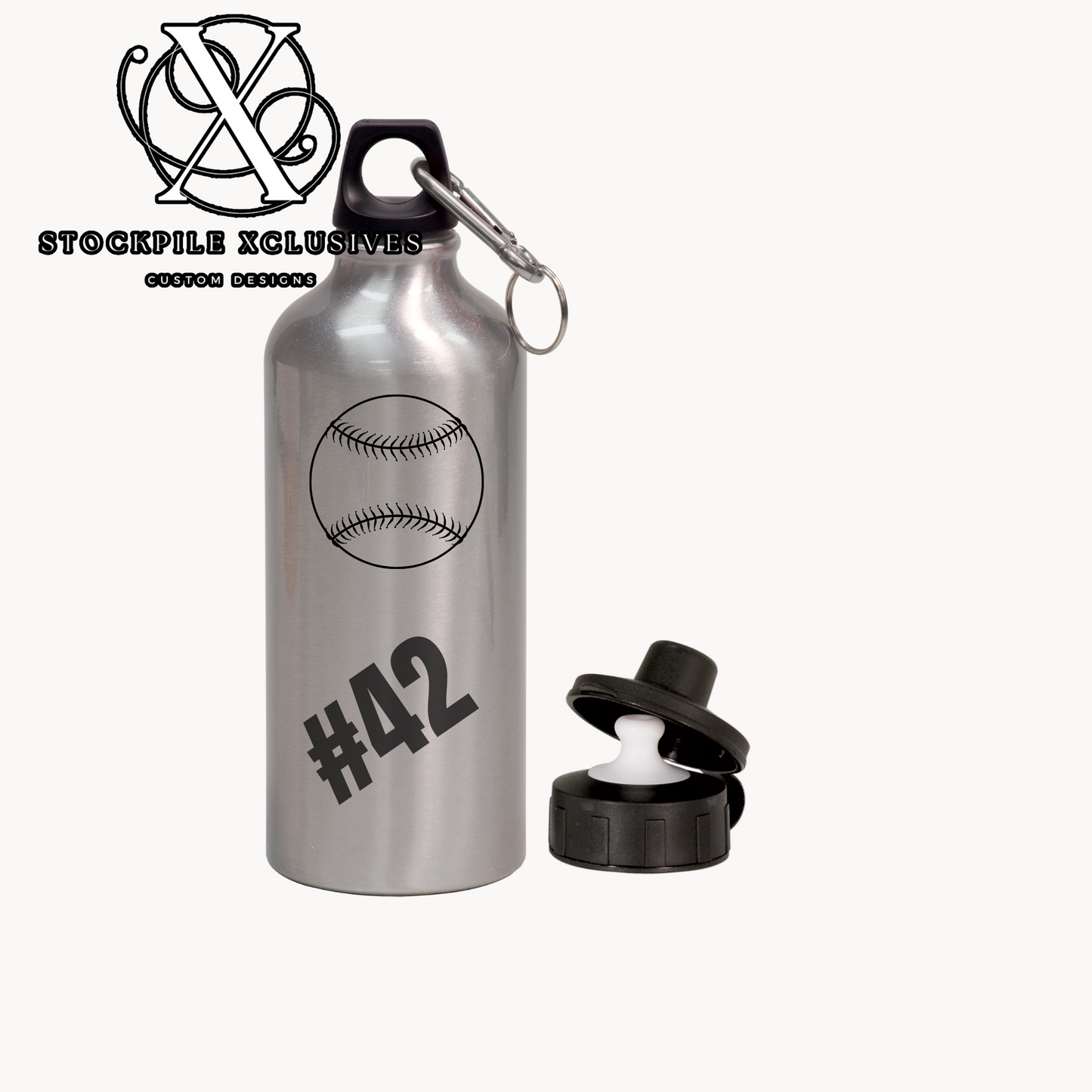 Baseball Team Player 20 oz Aluminum Water Bottle with carabiner