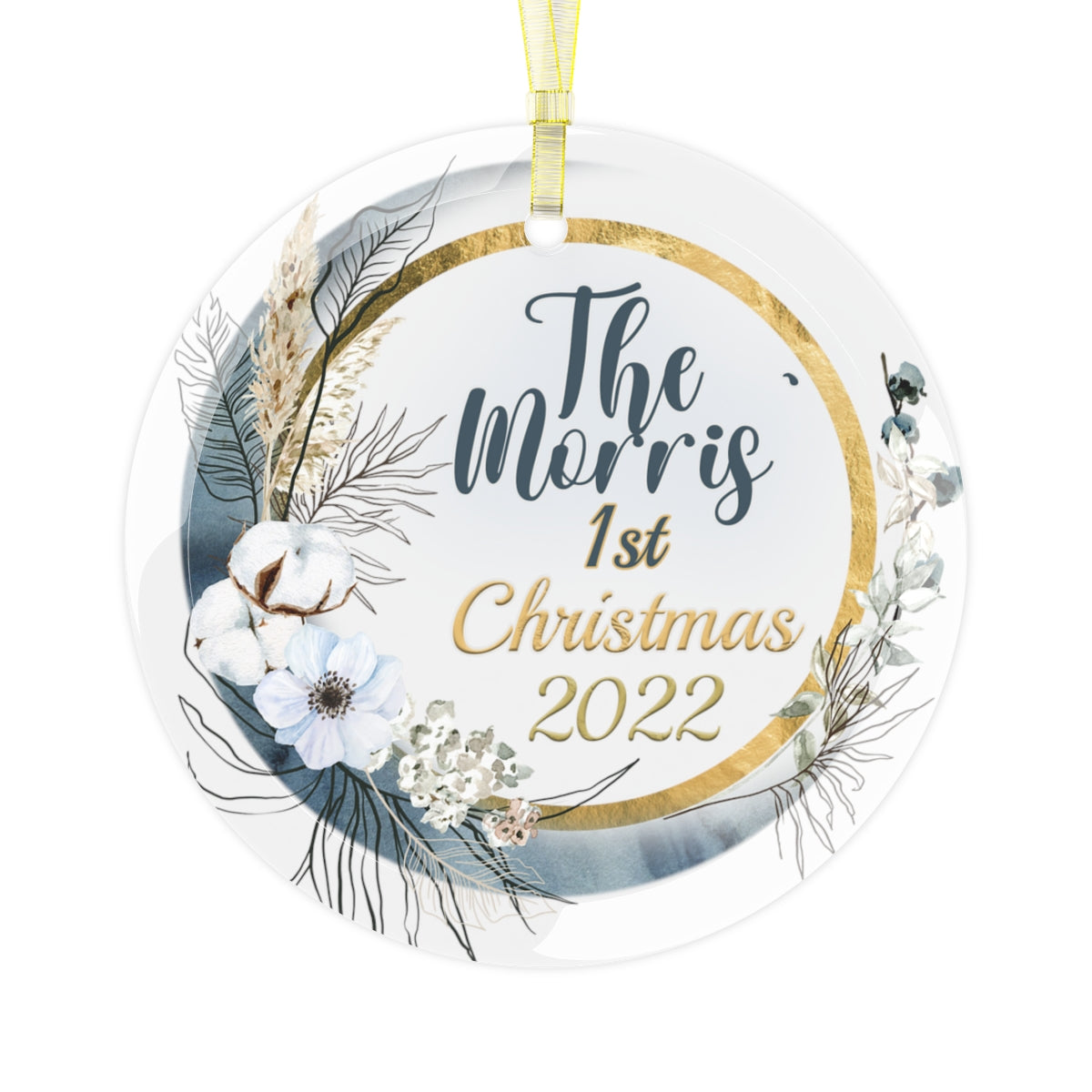 Blue & Gold Family Christmas Ornament