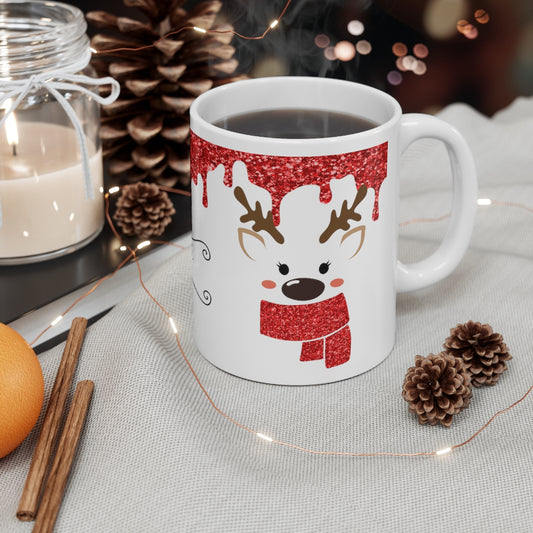 Red Reindeer Christmas Mug Add Name