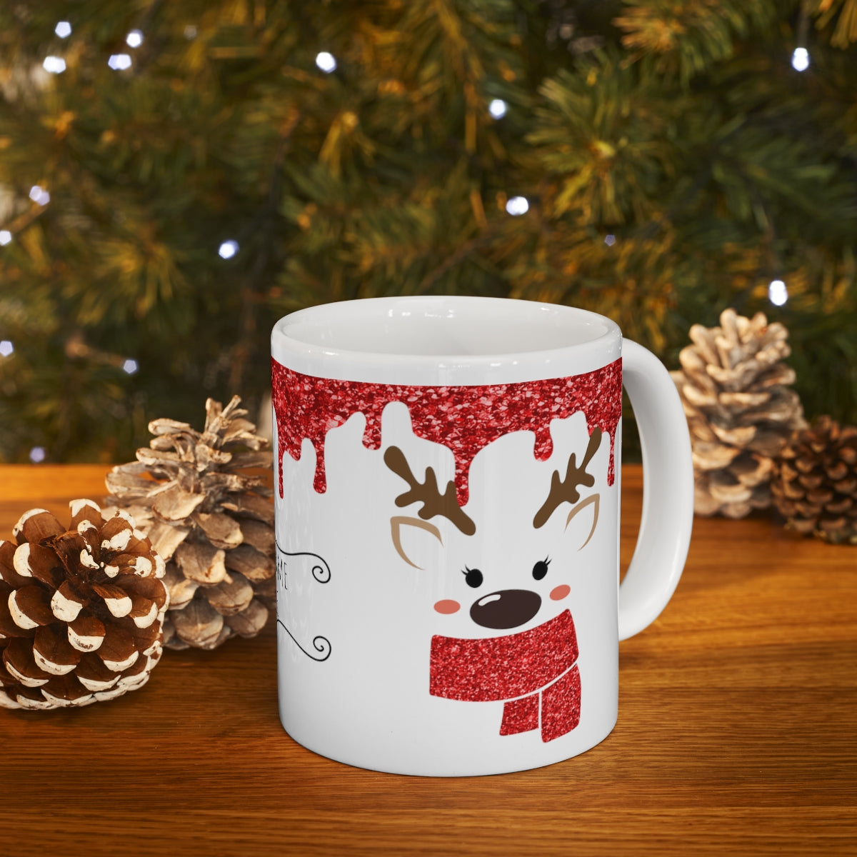 Red Reindeer Christmas Mug Add Name