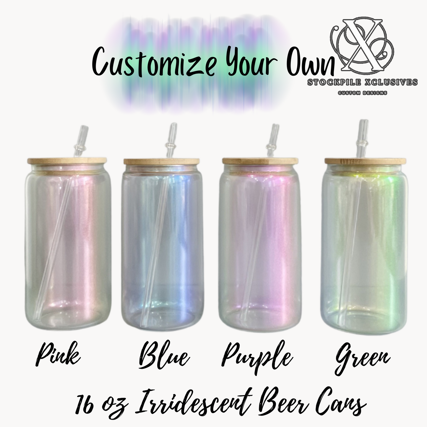 Customized 16 oz Irridescent Glass Beer Can with Straw