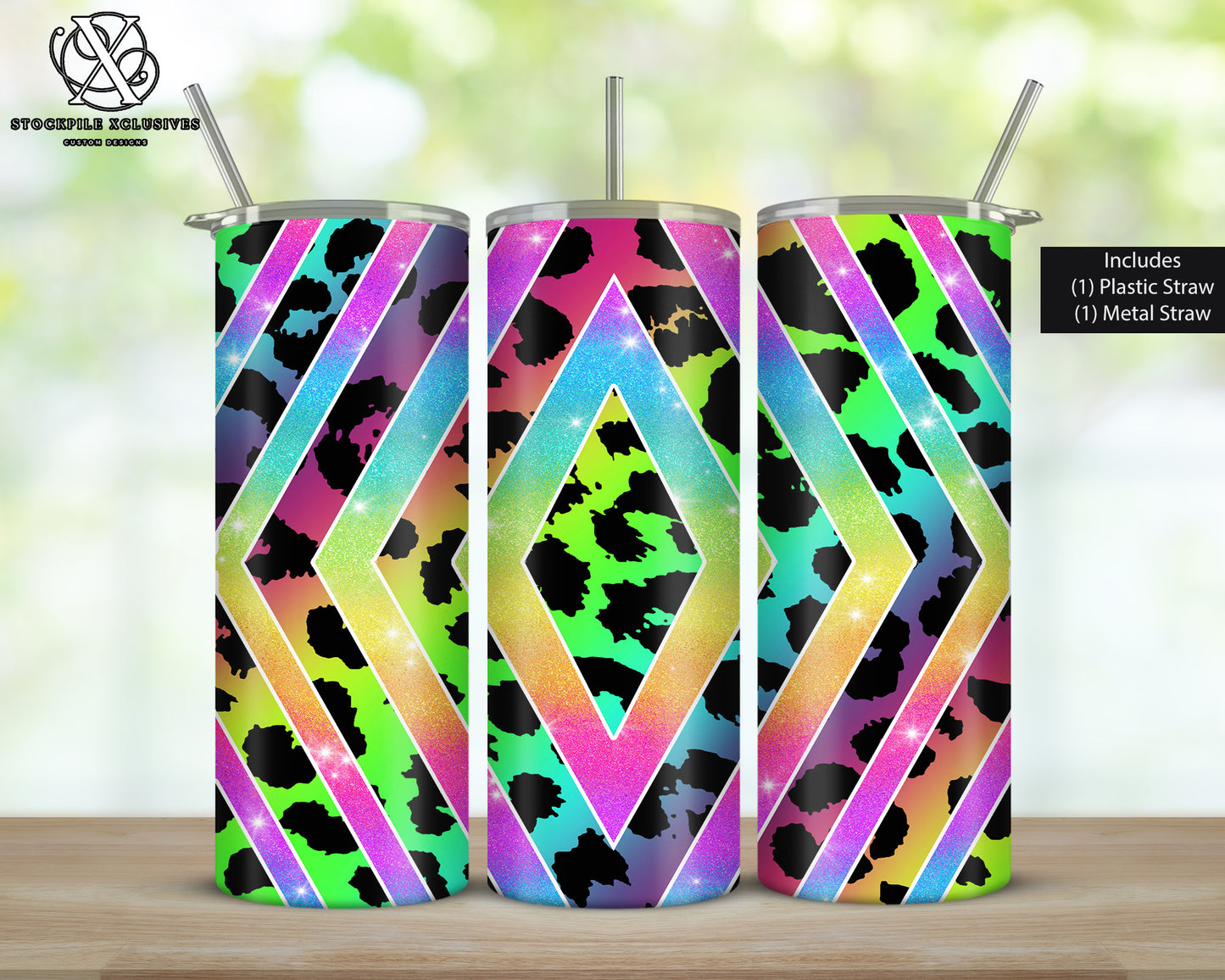 Personalized Neon Rainbow Leopard Print Swirl