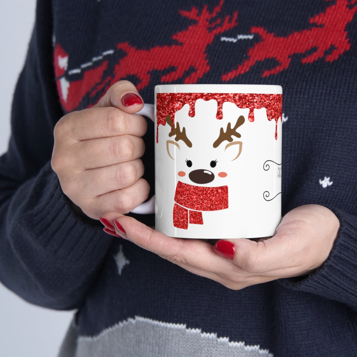 Red Reindeer Christmas Mug Add Name