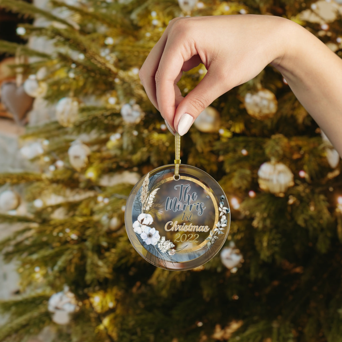 Blue & Gold Family Christmas Ornament