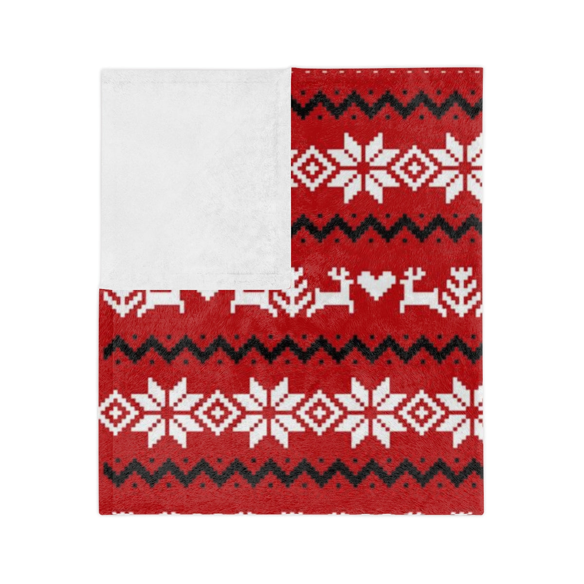 Red White Black Ugly Christmas Sweater Design Christmas Blanket or Throw| Velveteen Minky Blanket | Winter Deer and Snowflake Cover