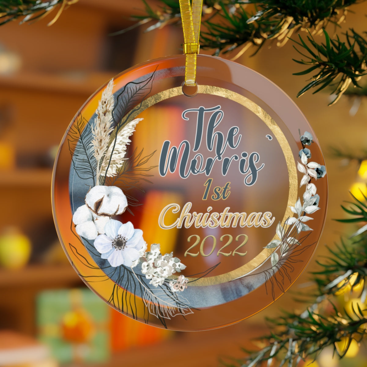 Blue & Gold Family Christmas Ornament