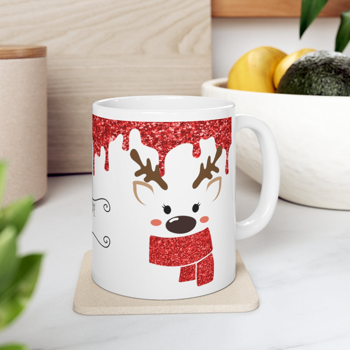 Red Reindeer Christmas Mug Add Name