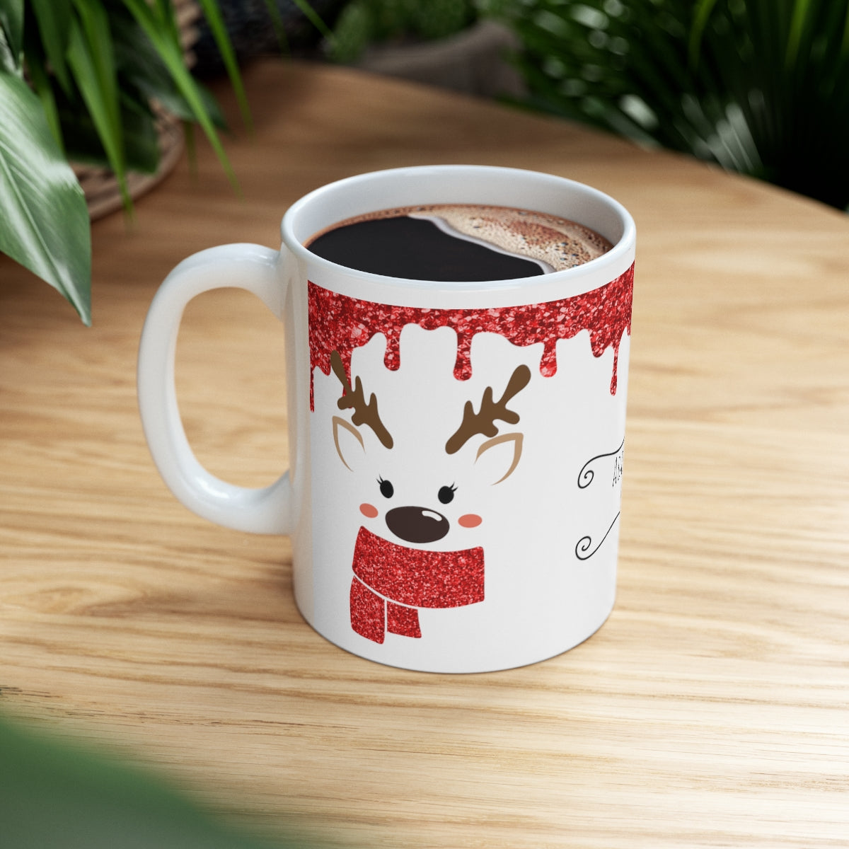 Red Reindeer Christmas Mug Add Name