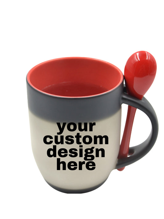 Customized 11oz Color Changing Mug with matching spoon, Personalized Mug