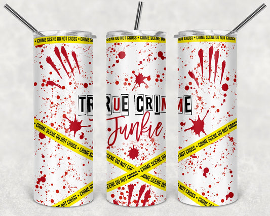 True Crime Junkie Caution Tape Tumbler