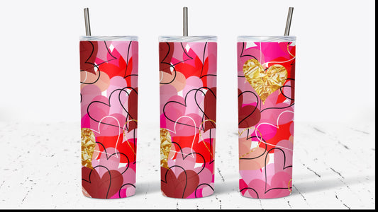 Hearts and gold foil Valentines Day Tumbler