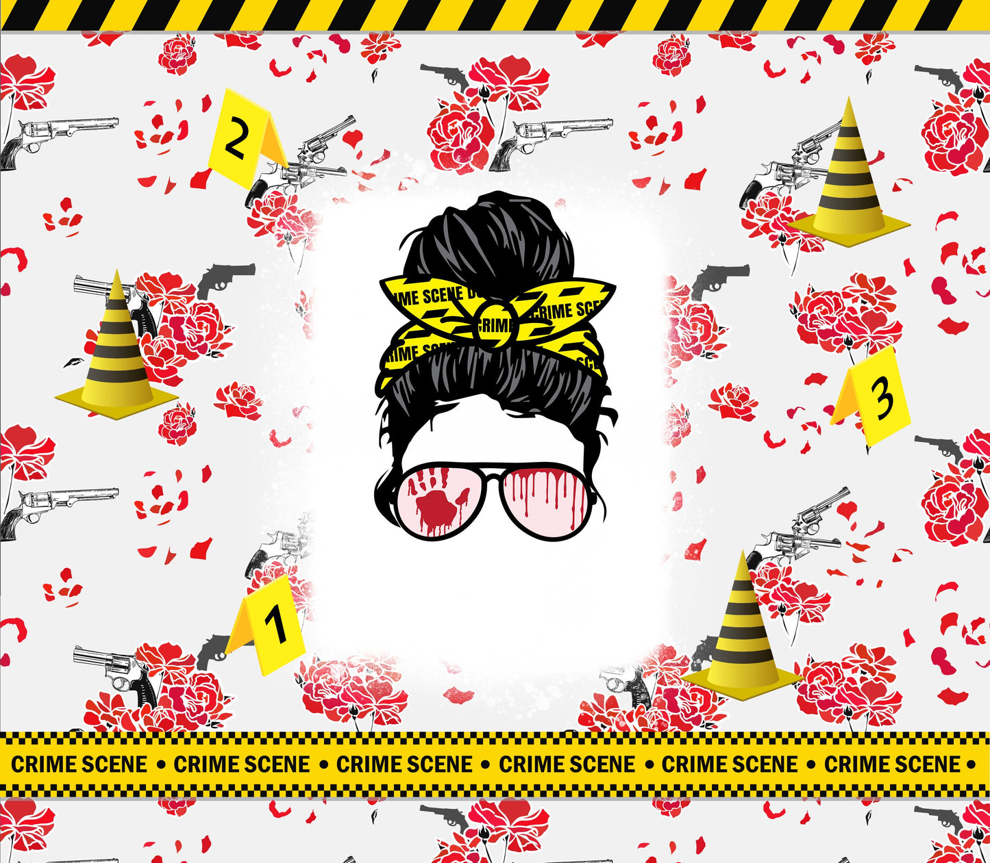 Messy Bun True Crime Caution Tape Tumbler