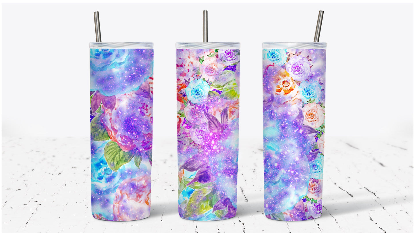 Lavender and Sky Blue Floral Watercolor Tumbler