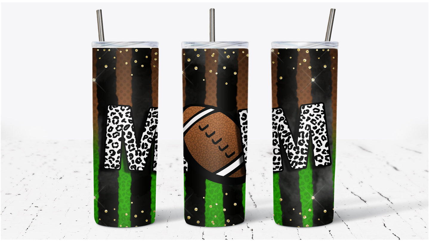Football Mom Glitter Striped Tumbler