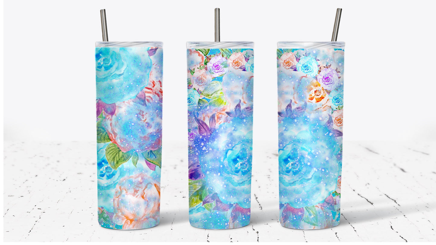 Shades of Blue Floral Watercolor Tumbler