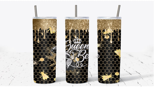 Queen Bee Black Gold| Honeycomb Bee Glamorous Tumbler