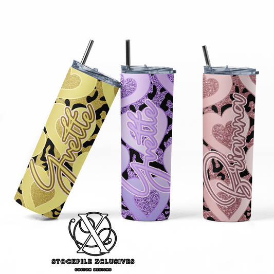 Leopard Print & Hearts Metallic Gradient Tumbler