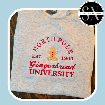 North Pole University Embroidered Hoodie or Sweatshirt