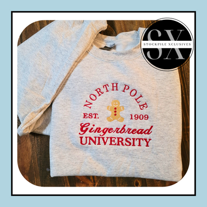 North Pole University Embroidered Hoodie or Sweatshirt