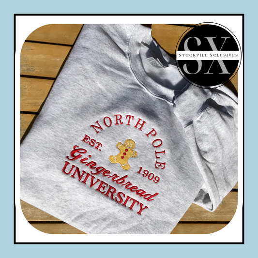 North Pole University Embroidered Hoodie or Sweatshirt
