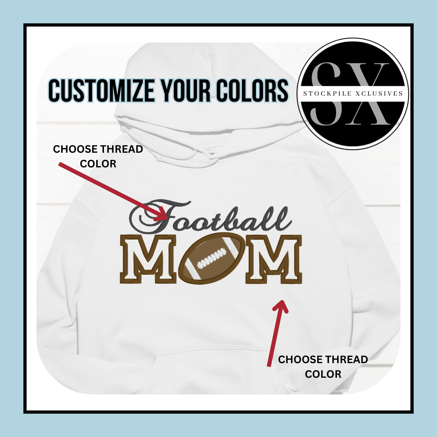 Football Mom Embroidered Crewneck Sweatshirt/Hoodie