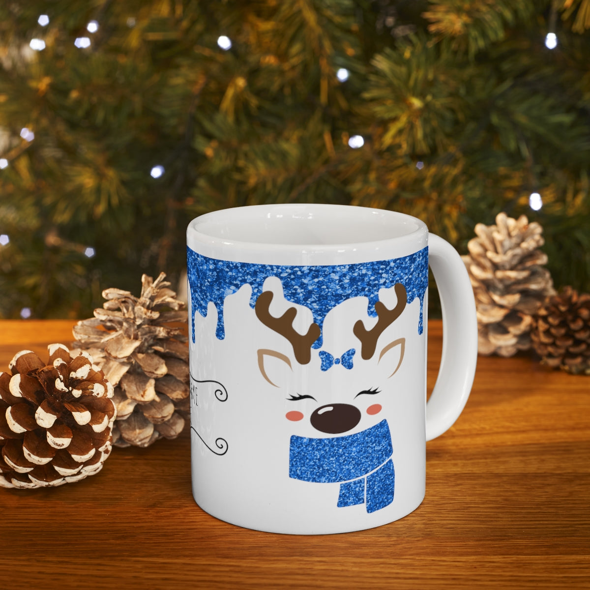 Blue Reindeer Christmas Mug Add Name