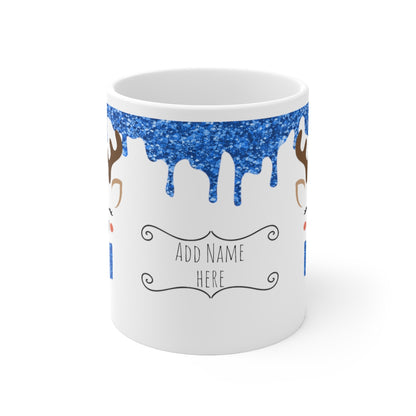 Blue Reindeer Christmas Mug Add Name