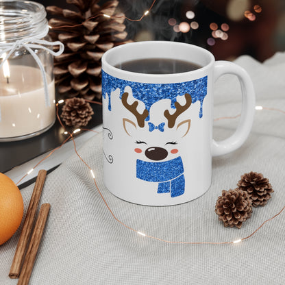 Blue Reindeer Christmas Mug Add Name