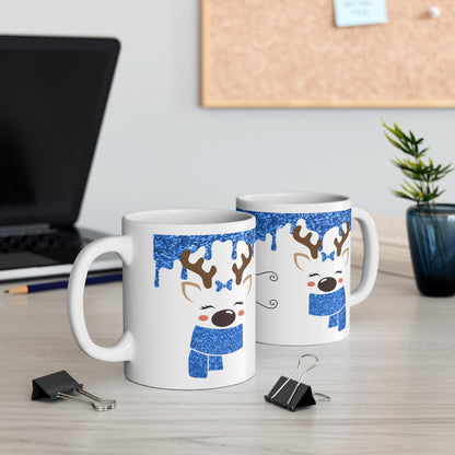 Blue Reindeer Christmas Mug Add Name