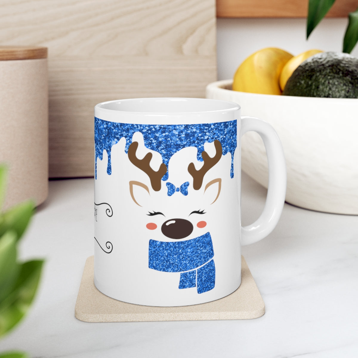 Blue Reindeer Christmas Mug Add Name