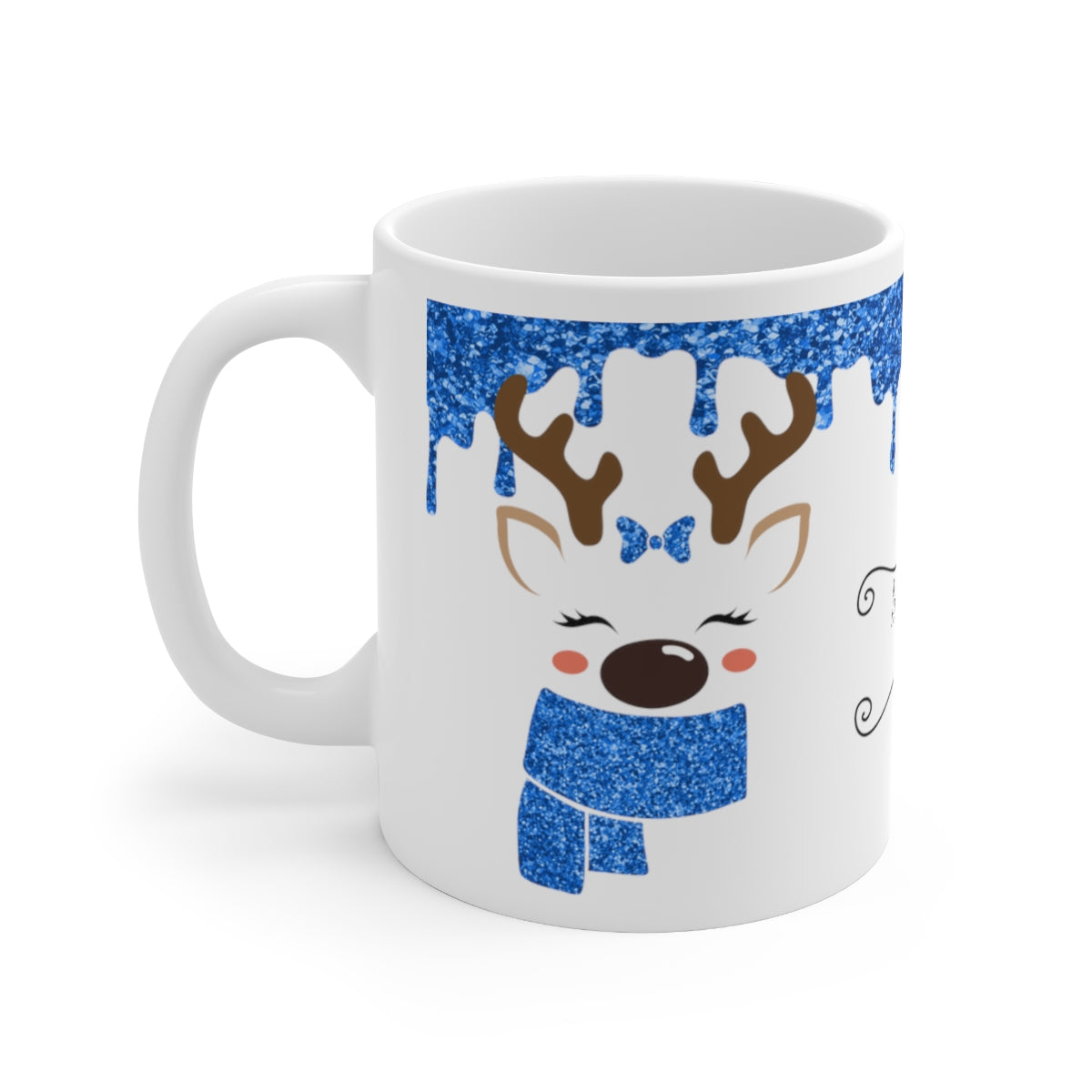 Blue Reindeer Christmas Mug Add Name