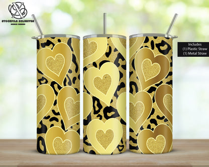 Leopard Print & Hearts Metallic Gradient Tumbler