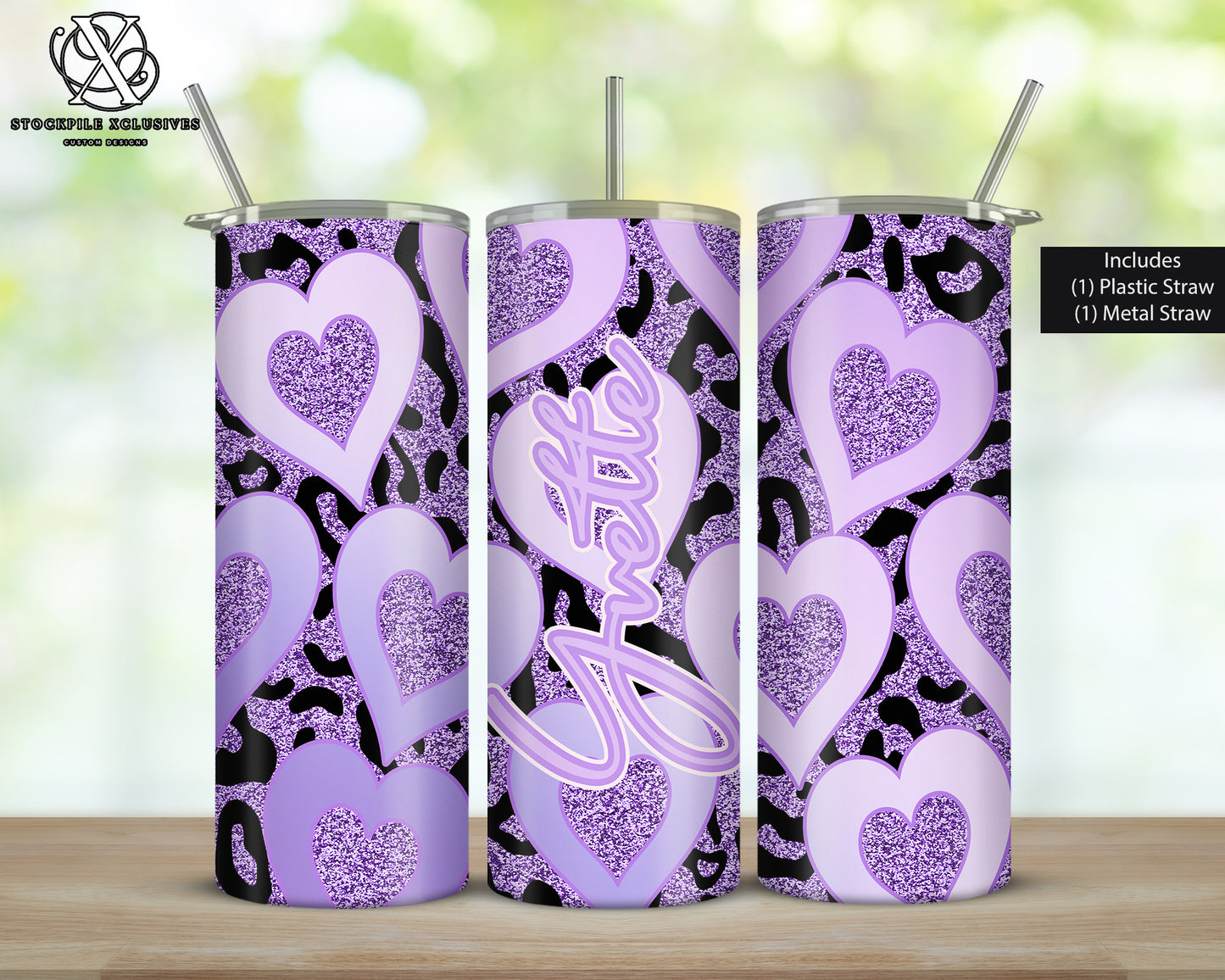 Leopard Print & Hearts Metallic Gradient Tumbler