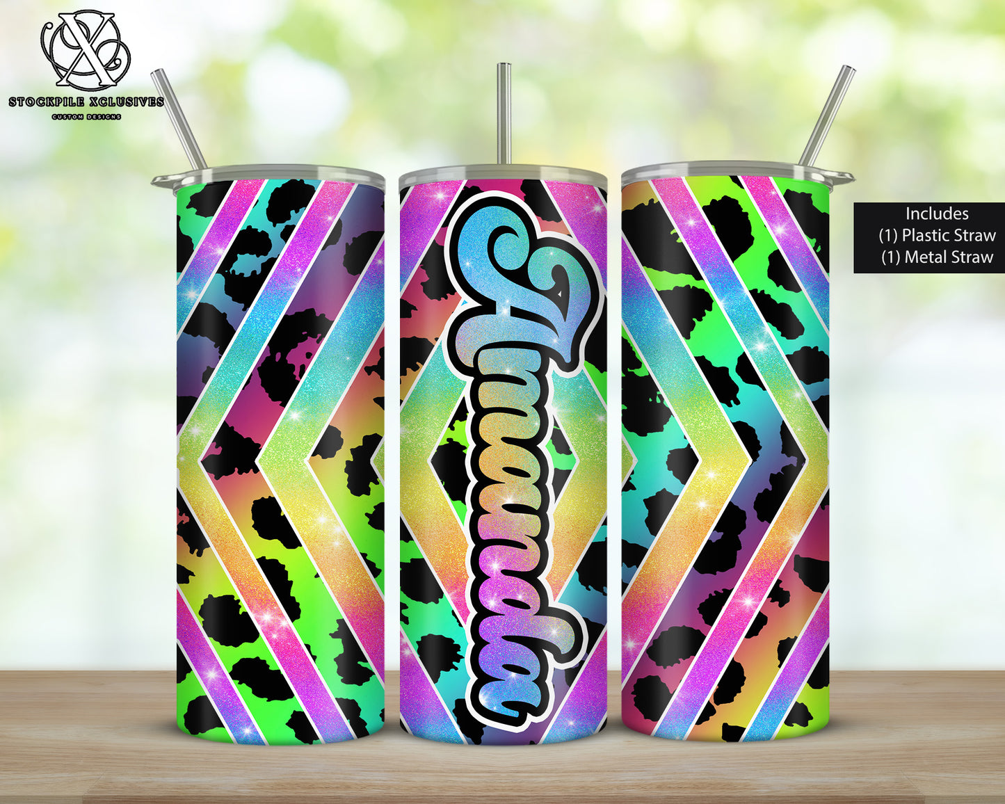 Personalized Neon Rainbow Leopard Print Swirl