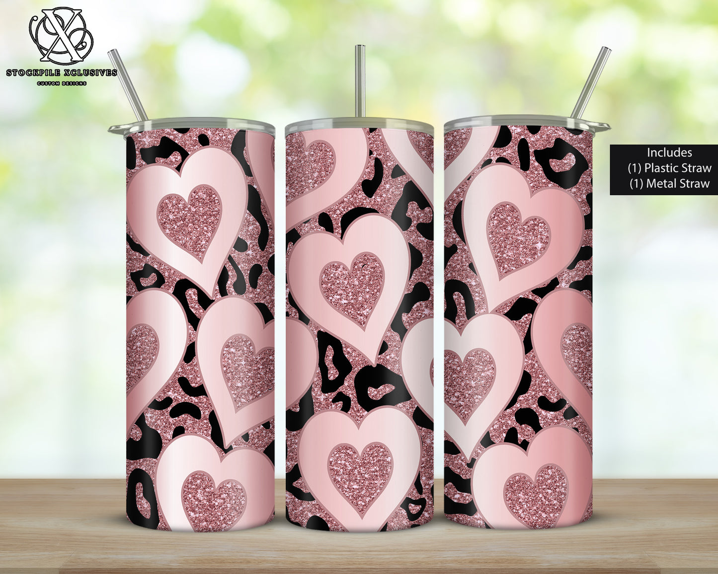 Leopard Print & Hearts Metallic Gradient Tumbler