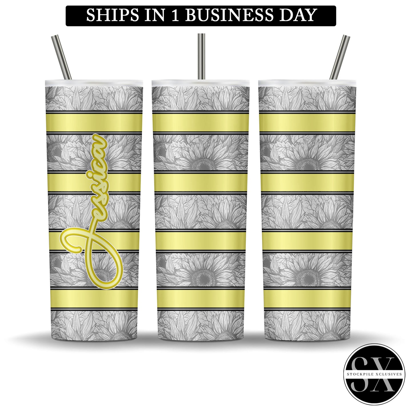 Black & White Sunflower Striped tumbler