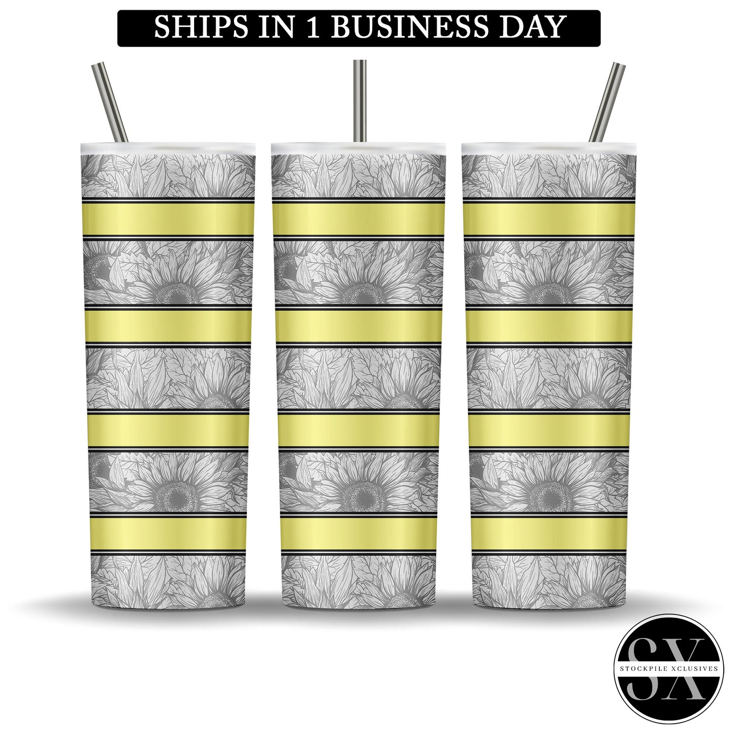 Black & White Sunflower Striped tumbler