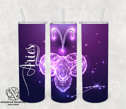 Zodiac Purple Print Consellation Stars Astrology Tumbler