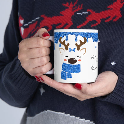 Blue Reindeer Christmas Mug Add Name