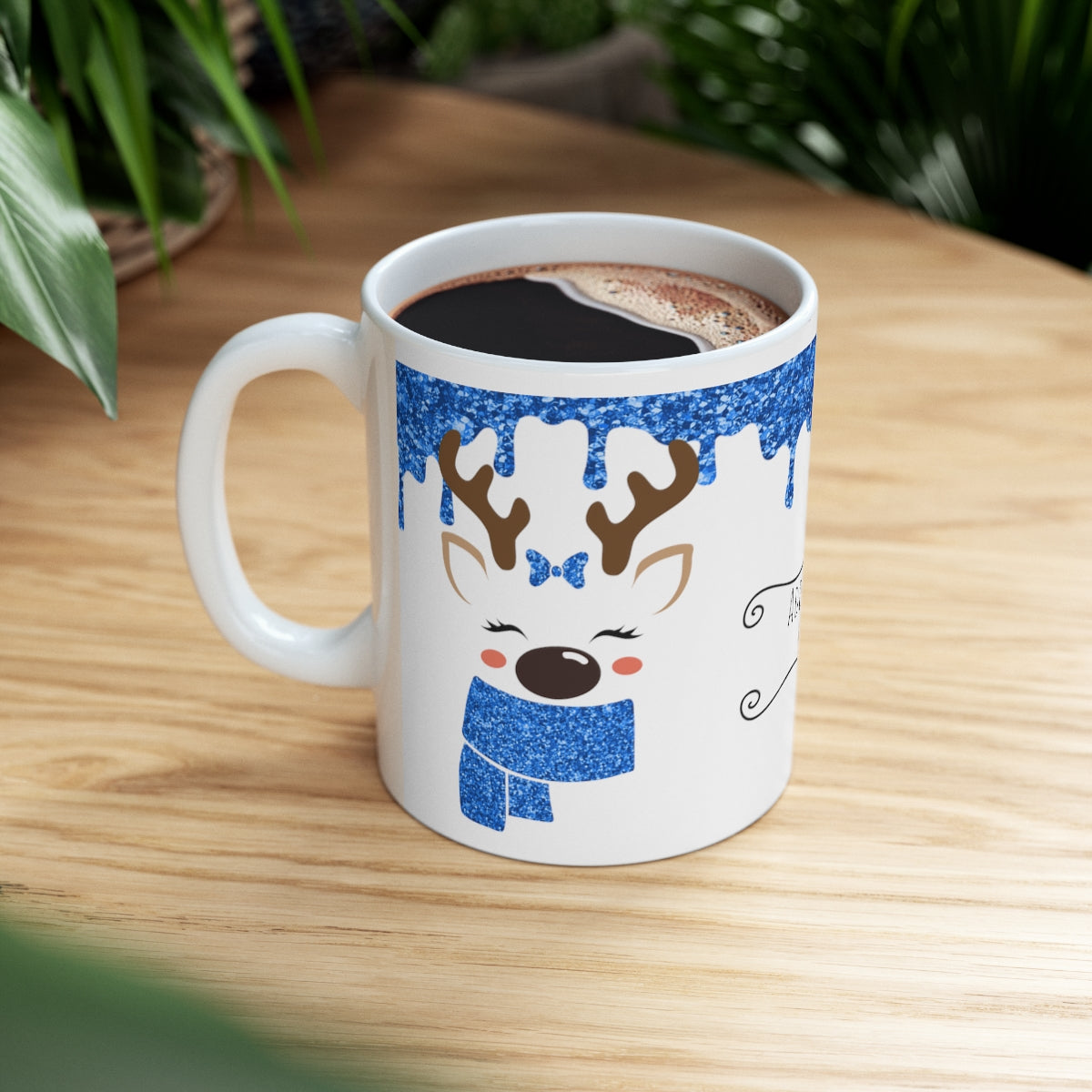 Blue Reindeer Christmas Mug Add Name