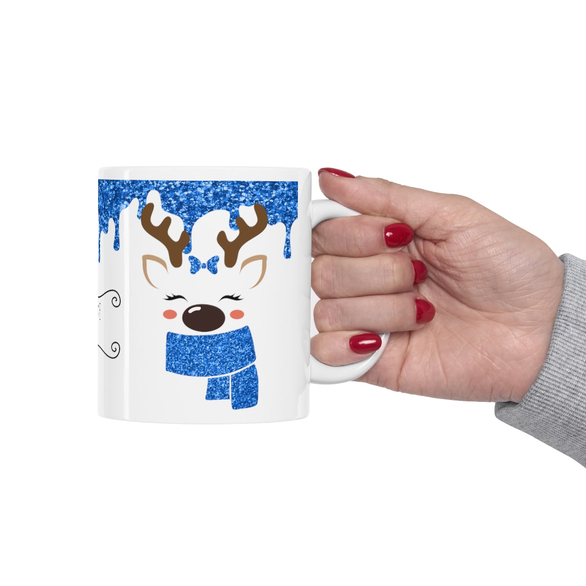 Blue Reindeer Christmas Mug Add Name