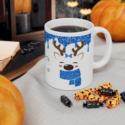 Blue Reindeer Christmas Mug Add Name