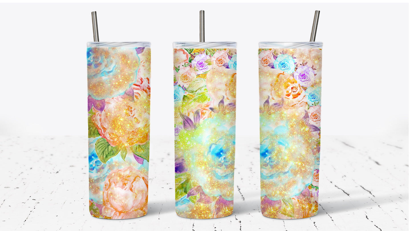 Shades of Orange Floral Watercolor Tumbler