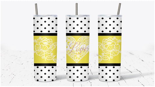 Yellow Pink Love Black white polka dot Tumbler